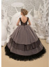Black And Pink Dots Tulle V Back Cupcake Flower Girl Dress Black And Pink Dots Tulle V Back Cupcake Flower Girl Dress